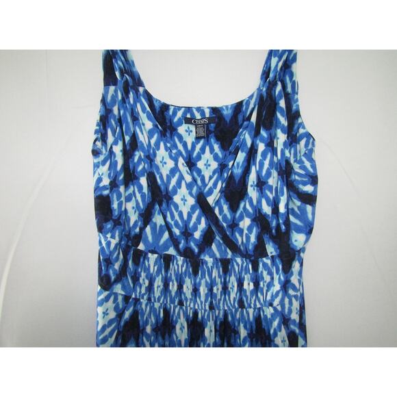 Blue Floral Maxi Dress sz 16W Boho Geometric Cruise Flowy Preppy Y2K Romantic - Picture 2 of 8